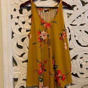 Floral Mustard Tank With Necklace
